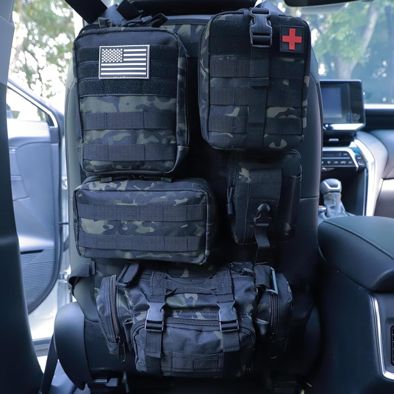 Jimikay Universal Tactical Seat ​Back Organizer Vehicle Molle Panel Organizer Storage Bag with 5 Detachable Molle Pouch for All Vehicel Such as Jeep,Truck,SUV, Car, Ford,Chevy etc - Image 1